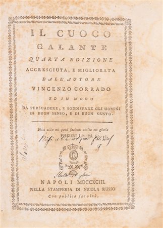 Vincenzo Corrado - Il Cuoco Galante - Il Credenziere di Buon gusto -  Il moltiplico e governo degli animali per uso di cibo, 1793