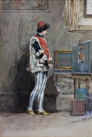 Cesare Caroselli 1847-1927 Figura ed il suo ritratto, 1860 Tecnica mista su...