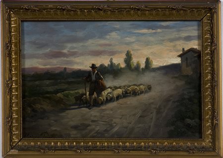 Mariano Pajetta 1851-1923 Senza titolo Olio su tavola cm 19x28 Firma in basso...