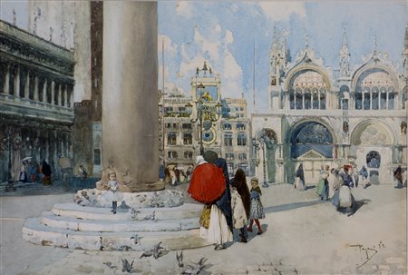 Luigi Pagan 1907-1980 Piazza San Marco Tecnica mista su cartoncino cm 31x46...