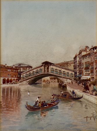 Emanuele Brugnoli 1859-1944 Ponte di Rialto, Venezia Acquarello su carta cm...