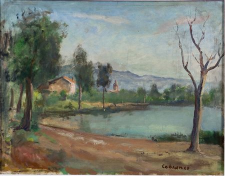 Luigi Cobianco 1893-1967 Paesaggio, campagna Bassanese Olio su tela cm 42x54...