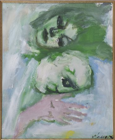 Mino Maccari 1898-1989 Figure Olio su tela cm 25x30 Firma in basso a destra...