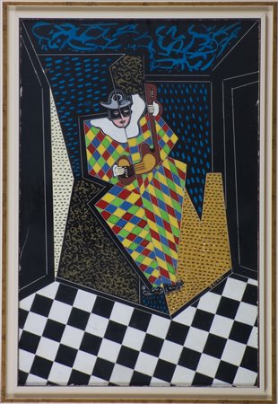 Pippo Oriani 1909-1972 Arlequin, 1950 Encausto e graffio su cartone telato cm...