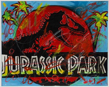 Enrico Manera 1947 Jurassic Park Acrilico su tela cm 40x50 Firma sul retro...