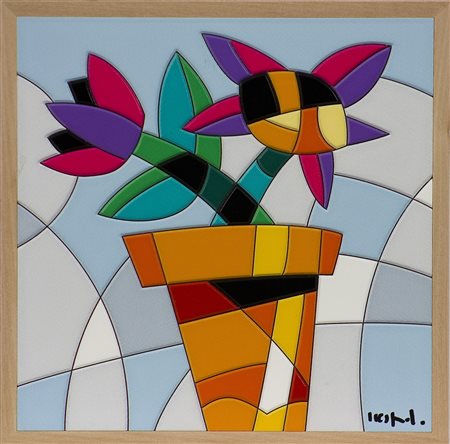 Ugo Nespolo 1941 Pretty Flowers Acrilici su HDF cm 20x20 Firma in basso a...