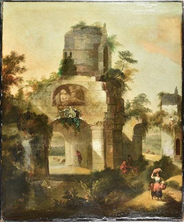 Jean-Baptiste De Wael PAESAGGIO CON ROVINE olio su tela, cm 71,6x61,6 sul...