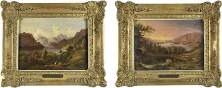 John Bousfield COPPIA DI PAESAGGI olio su tavola, cm 45,7x33,8 ognuno sul...