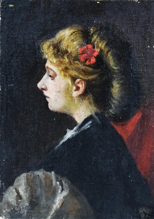 Silvestro Lega FANCIULLA olio su tela applicata su cartone, cm 28,9x19,5...