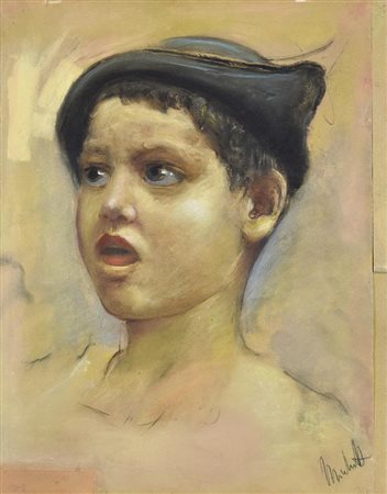 Francesco Paolo Michetti BIMBO CHE CANTA pastello e tempera su carta, cm...
