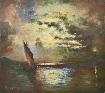 Louis Douzette MARINA olio su tavola, 35,6x40,3 firma