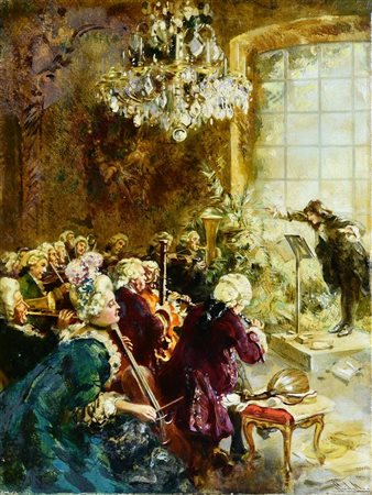 Sinibaldo Tordi CONCERTO olio su tela, cm 41,5x31,5 firma sul retro:...