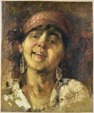 Tito Pellicciotti RITRATTO DI CONTADINA olio su tela, cm 37x30,5 firma...