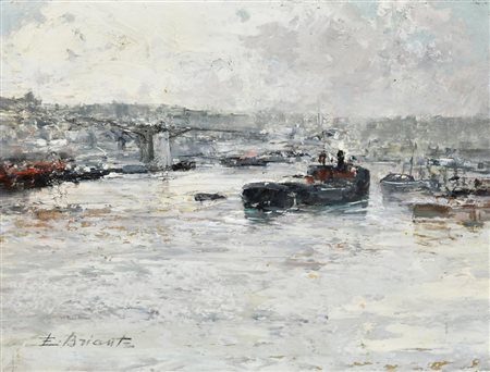 Ezelino Briante CHIATTA SUL FIUME olio su cartoncino, cm 14x18 firma...