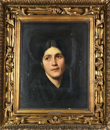Giacomo Favretto (ambito di) RITRATTO DI DONNA olio su tela, cm 50x36,4