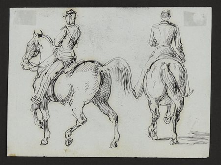Emilio Lapi BOZZETTO CON COPPIA DI CAVALIERI china nera su carta, cm 9,6x13