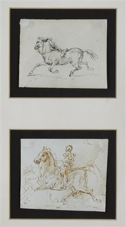 Emilio Lapi BOZZETTI UNO CON CAVALLO E L'ALTRO CON CAVALIERE china nera e...