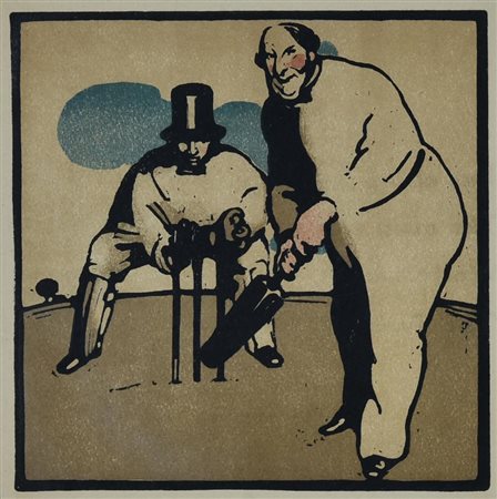 CRICKET, Inghilterra 1898 cromolitografia, cm 43,5x37,5 (con cornice) sul...