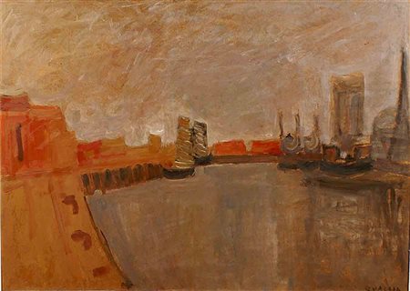 Carlo Quaglia (Terni 1903 - Roma 1970), "Paesaggio", olio su faesite, cm....