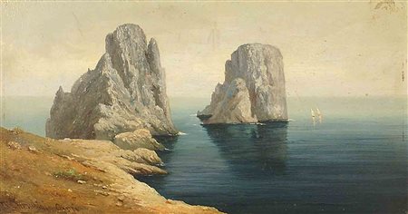 Andrea Cherubini (Roma 1833 - Capri 1905), "Veduta dei faraglioni - Capri",...