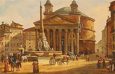 Maestro italiano della fine del XIX secolo, "Veduta del Pantheon con...
