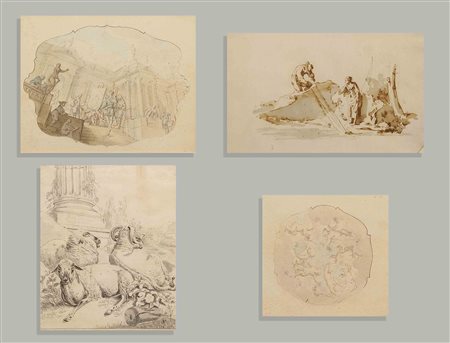 Quattro disegni a matita su carta, con cornici, misure diverse, XIX secolo .