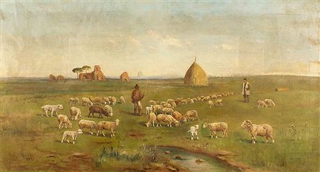 T. Rocchi (fine del XX secolo) "Veduta di campagna romana", olio su tela, cm....