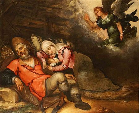 Adrian Bloemaert (Utrecht 1609 - 1666) attribuito, "Riposo dopo la fuga in...