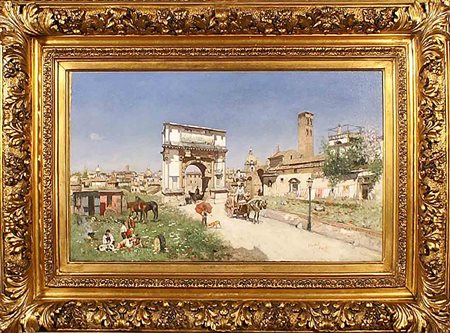 Joaquin Luque Rosello (Malaga 1866 - 1932), "Veduta dell' Arco di Tito al...