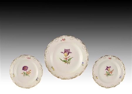 Servizio di piatti da dessert in porcellana Meissen decorata a motivo...