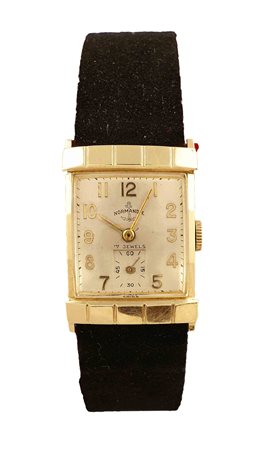 Orologio Normandie in oro giallo 14kt cassa rettangolare, quadrante argentato...