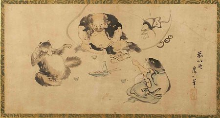 Scuola giapponese del XIX secolo, "Scena della tradizione giapponese",...