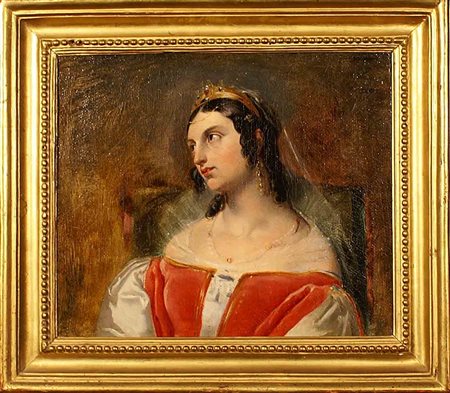 Scuola Neoclassica del XIX secolo, "Ritratto di Regina", olio su tela, cm....