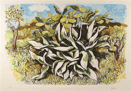 Renato Guttuso (Bagheria 1911 - Roma 1987), "Fico d'India", litografia a...