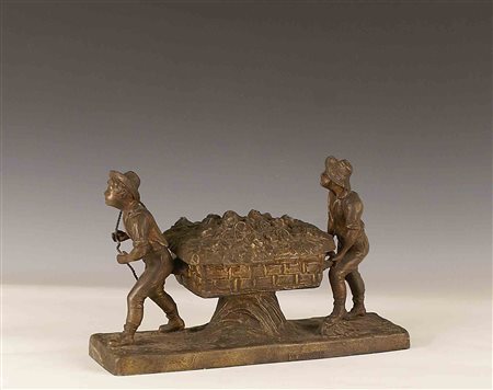 Henry Fugere (Francia 1872 - 1944), gruppo in bronzo patinato, raffigurante...