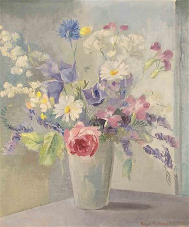 Ragnhild Nordensten (Svezia 1888 - 1951), "Vaso di fiori", olio su faesite,...