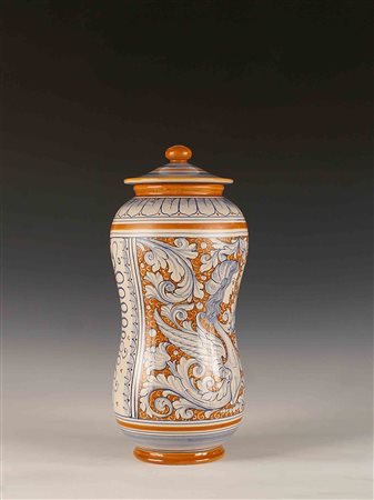 Potiche in ceramica dipinta a policromia, Deruta, vecchia manifattura, h. cm....