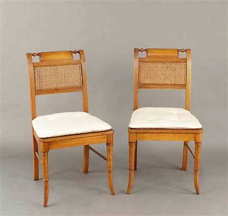 Coppia di sedie in faggio con schienali e sedute in paglia di Vienna, vecchia...