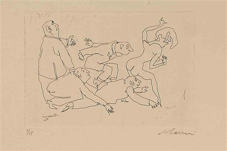Mino Maccari (Siena 1898 - Roma 1989), "Figure", incisione, es. 1/125, cm....