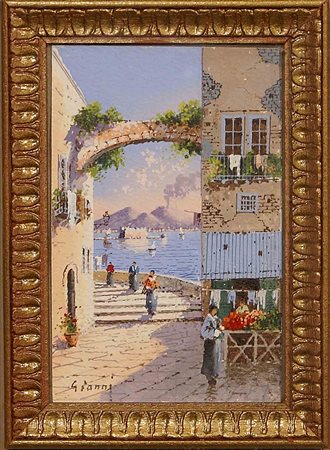 G. Zanni (XX secolo), "Scorcio di Capri", olio su cartoncino, cm. 15x9,...
