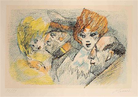 Mino Maccari (Siena 1998 - Roma 1989), "Volti", litografia, es. 74/99, cm....