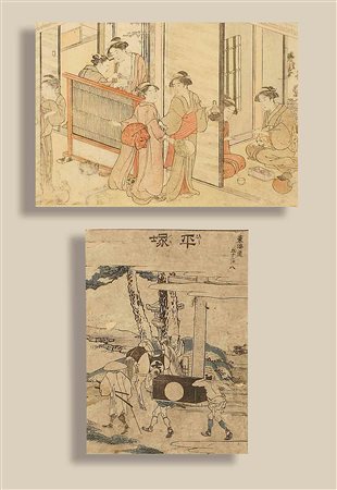 Hokusai, attribuiti a, (1760 - 1849), "Personaggi giapponesi" coppia di...