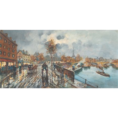 PITTORE DEL XX SECOLO, Veduta di Parigi, Olio su tela