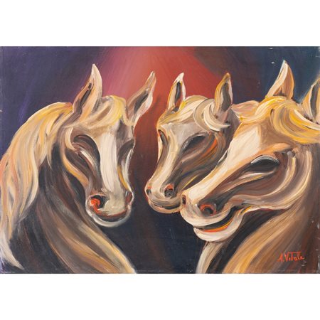 A. VITALE, Cavalli, Olio su tela