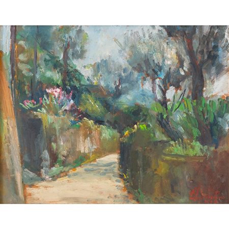 D. FIORENTINO, Viale alberato, Olio su tavola