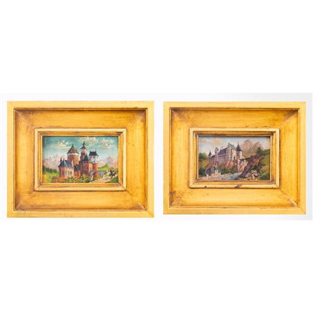 PITTORE DEL XX SECOLO, Coppia di oli su cartoncino