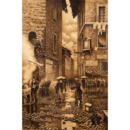 VINCENZO VITRANO, Vicoli, Tecnica mista su carta