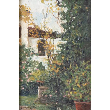 PITTORE DEL XX SECOLO, Caseggiato, Olio su tavola