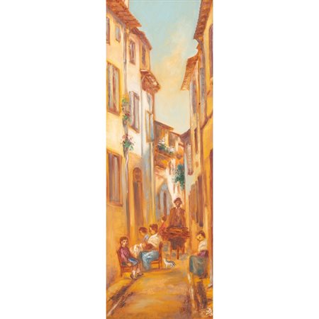 PITTORE DEL XX SECOLO, Scorcio di paese, Olio su tela