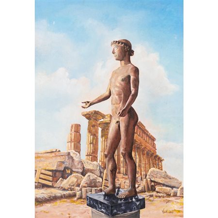 VINCENZO MONTALTO, Scultura e rovine, Olio su tela